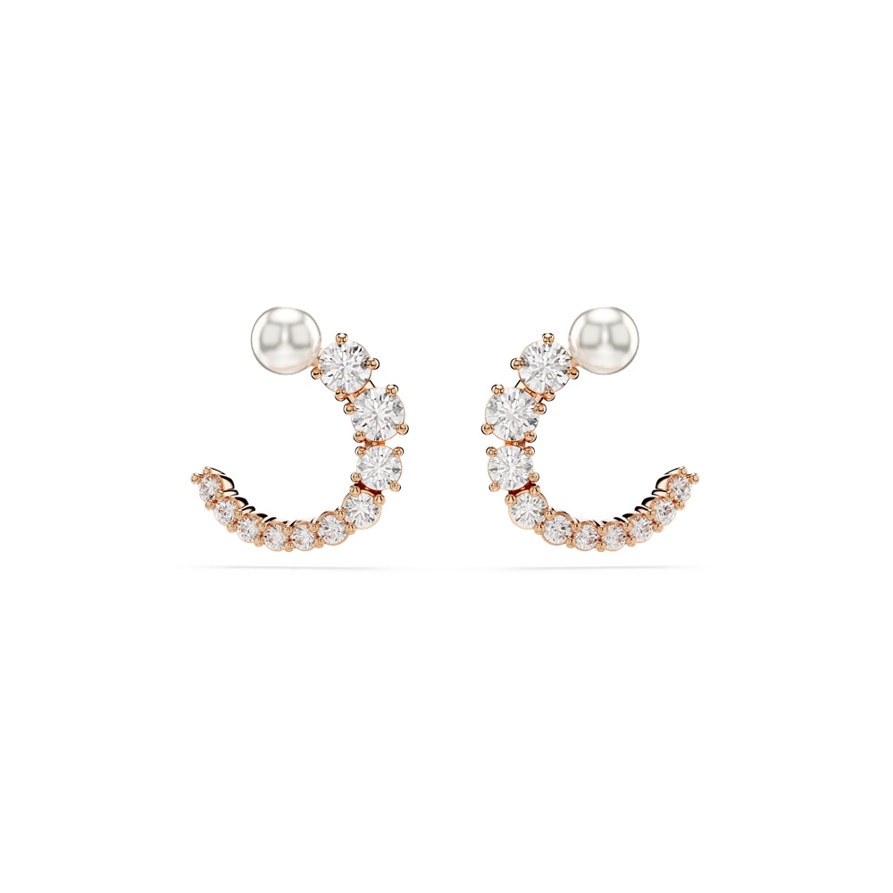 Swarovski Matrix Rose-Gold White Crystal Pearl Hoop Earrings