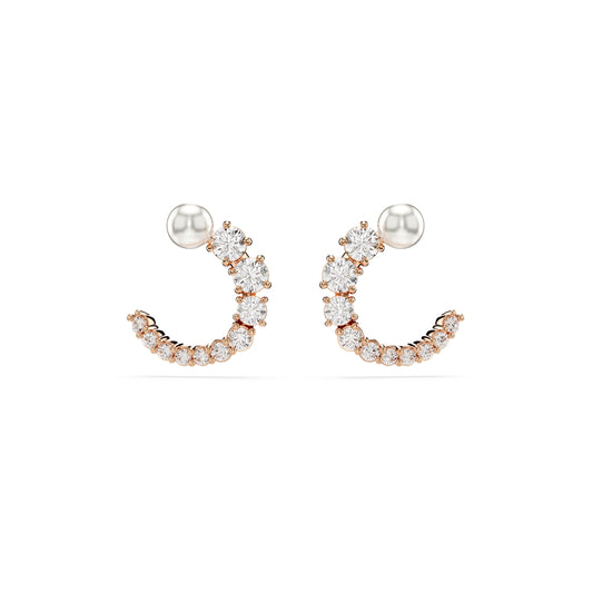 Swarovski Matrix Rose-Gold White Crystal Pearl Hoop Earrings