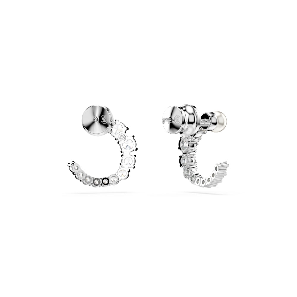 Swarovski Matrix Rhodium Plated White Crystal Pearl Hoop Earrings