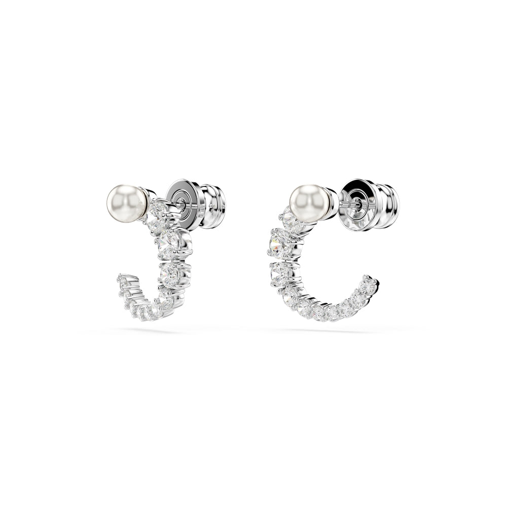 Swarovski Matrix Rhodium Plated White Crystal Pearl Hoop Earrings
