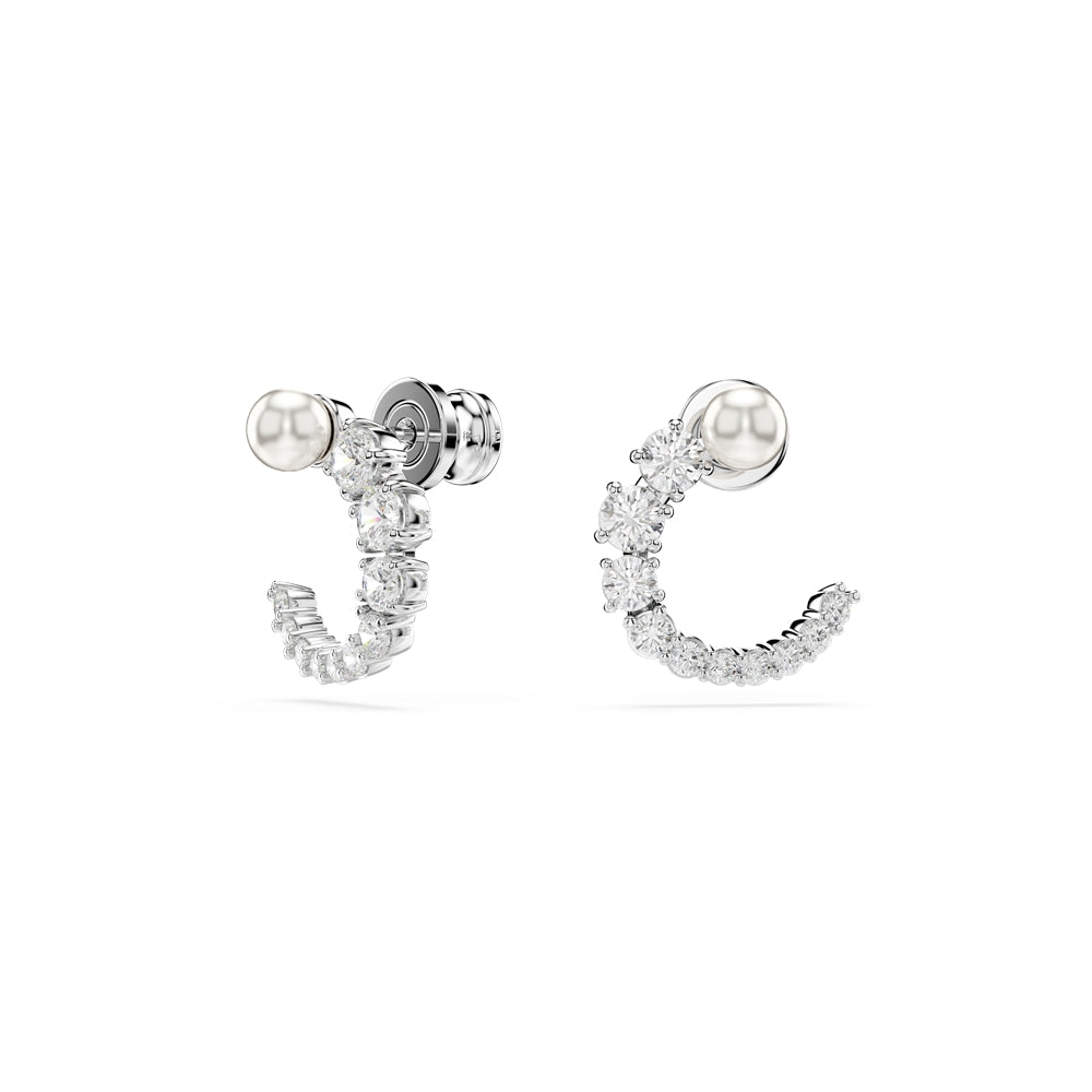Swarovski Matrix Rhodium Plated White Crystal Pearl Hoop Earrings