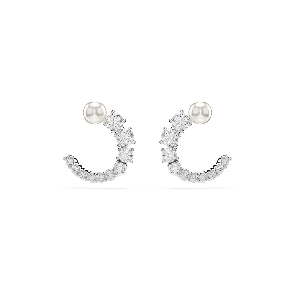 Swarovski Matrix Rhodium Plated White Crystal Pearl Hoop Earrings