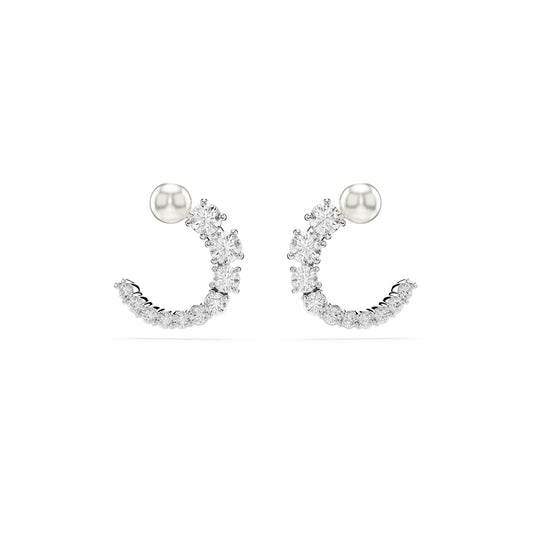 Swarovski Matrix Rhodium Plated White Crystal Pearl Hoop Earrings