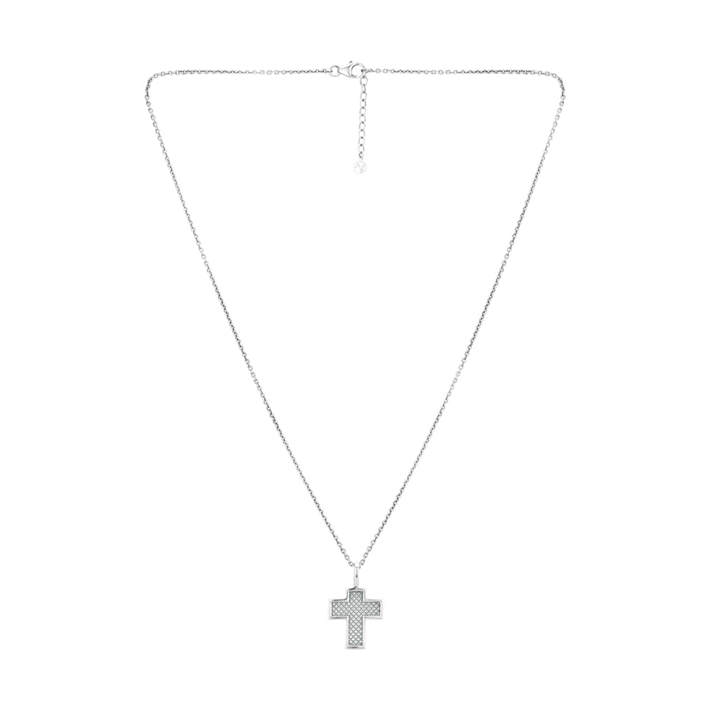 Argento Silver Men's Textured Cross Necklace