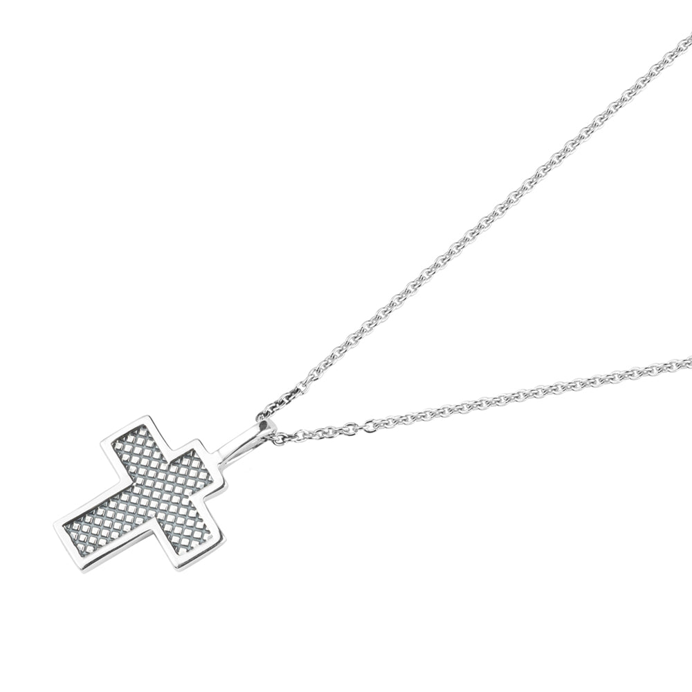 Argento Silver Men's Textured Cross Necklace