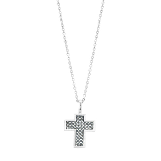 Argento Silver Men's Textured Cross Necklace