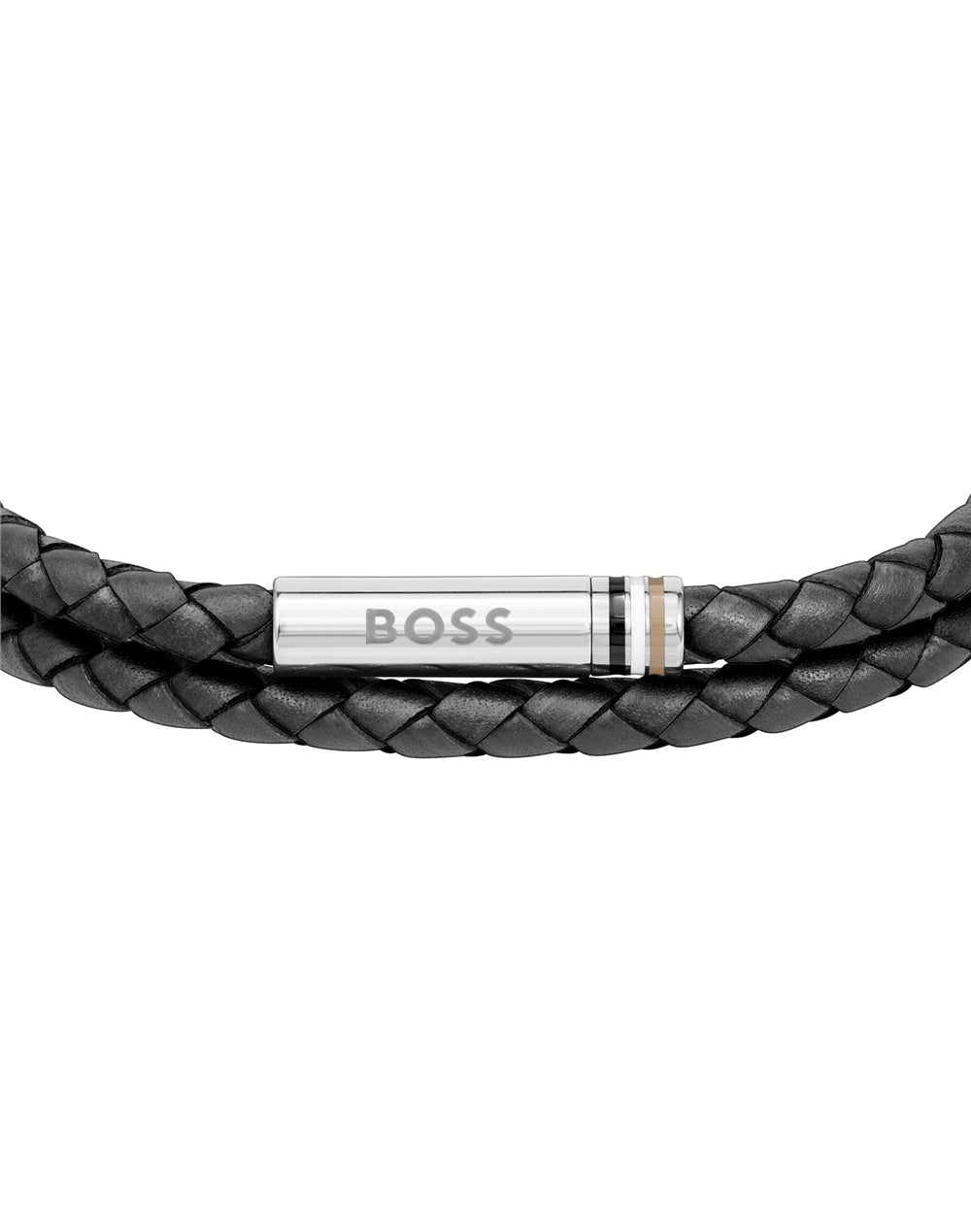Boss Ares Black Braided Leather Bracelet