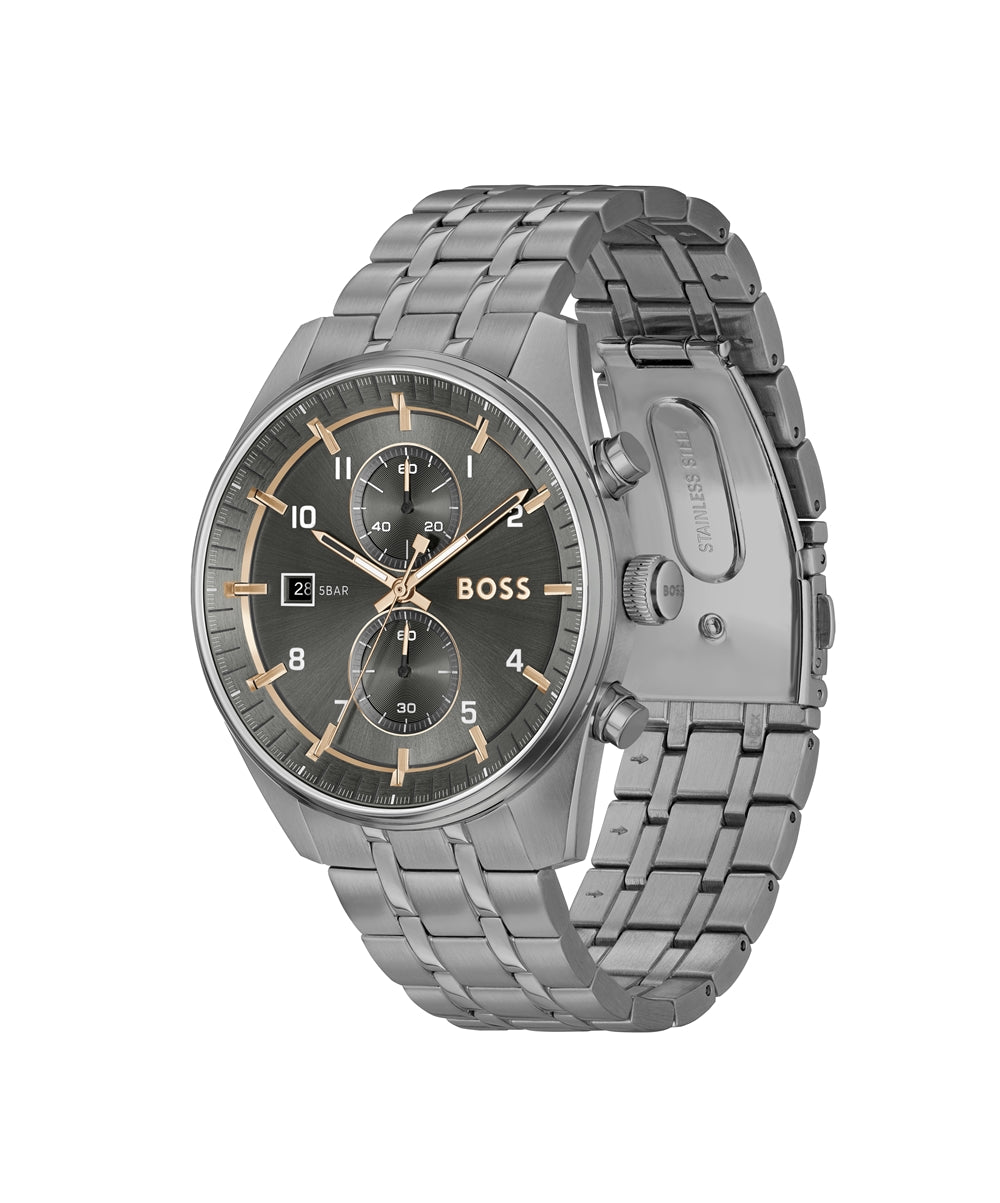 Boss Skytraveler Grey Chronograph Watch