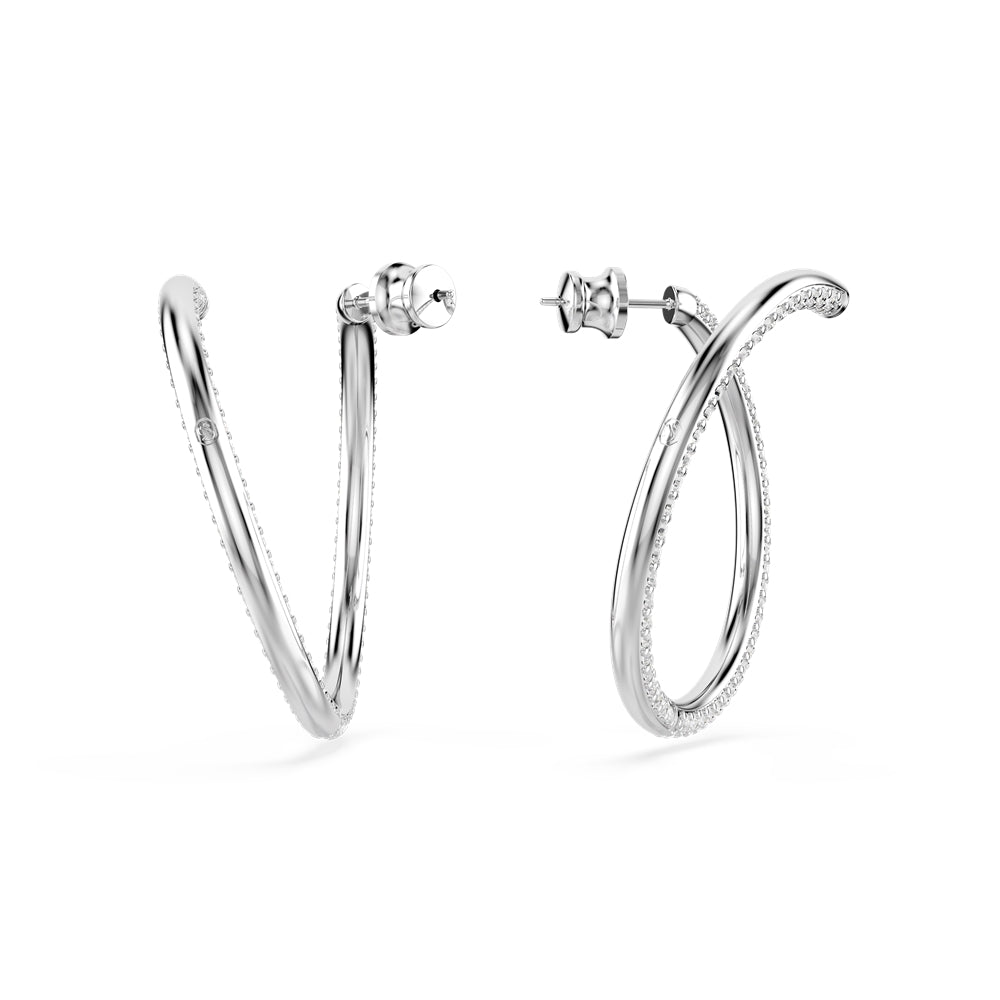 Swarovski Dextera Rhodium Plated White Crystal Spiral Hoop Earrings