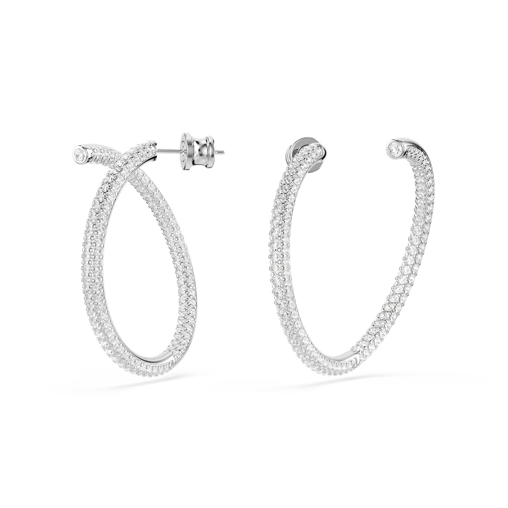 Swarovski Dextera Rhodium Plated White Crystal Spiral Hoop Earrings