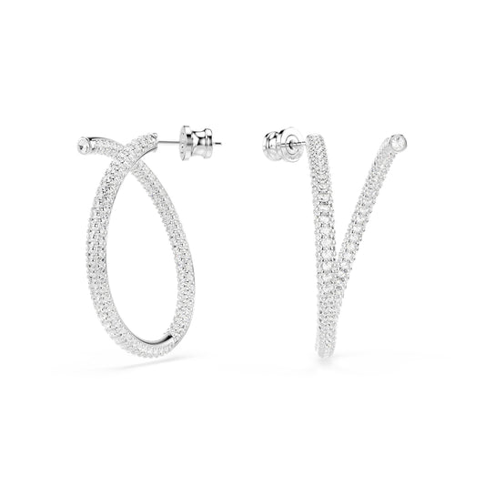 Swarovski Dextera Rhodium Plated White Crystal Spiral Hoop Earrings