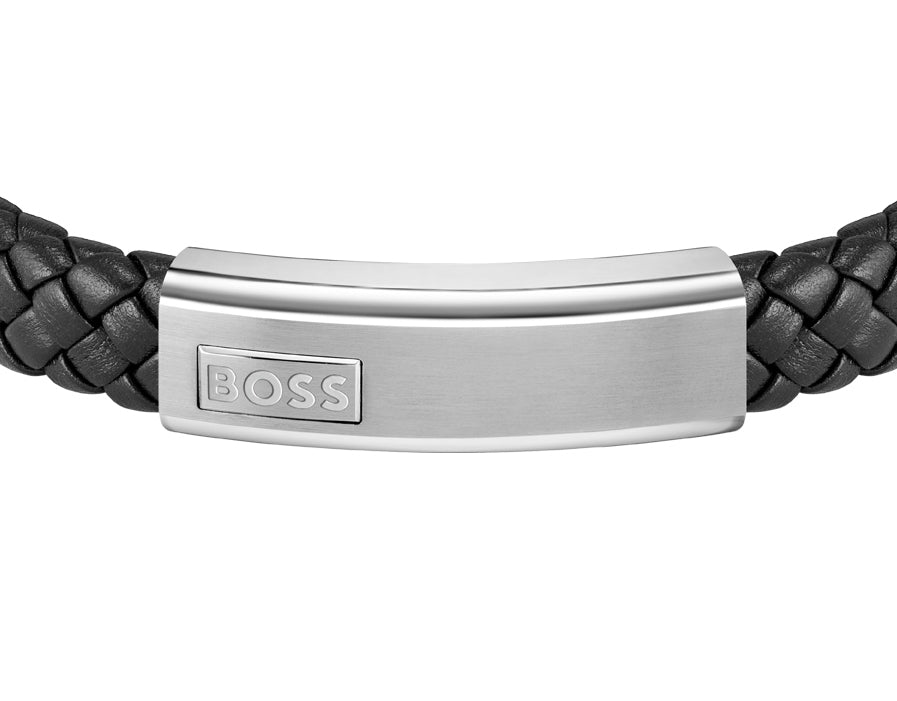 Boss Lander Black Leather Bracelet