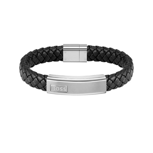 Boss Lander Black Leather Bracelet
