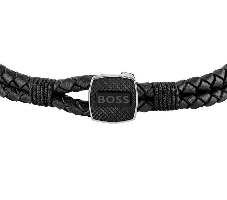 Boss Seal Black Leather Bracelet