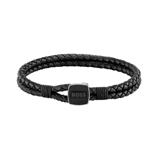 Boss Seal Black Leather Bracelet