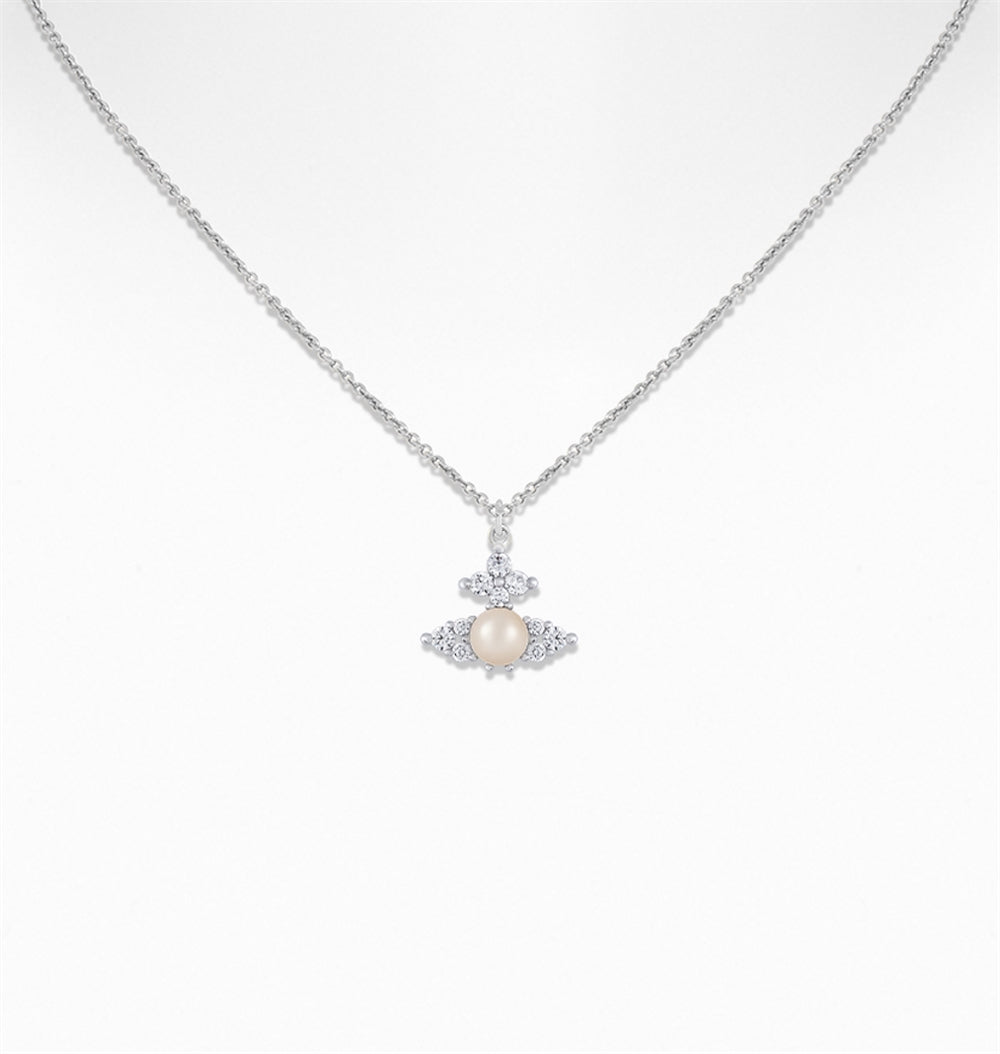 Vivienne Westwood Silver Fedora Pearl Crystal Orb Necklace