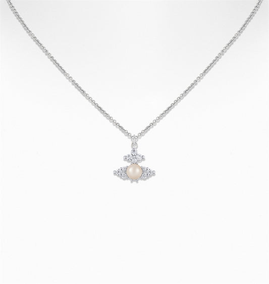 Vivienne Westwood Silver Fedora Pearl Crystal Orb Necklace