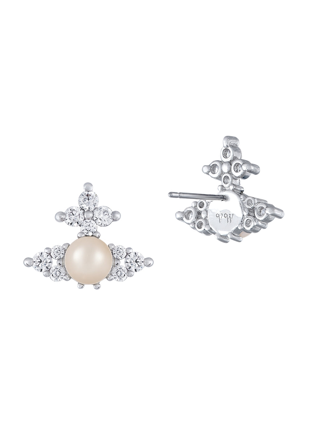Vivienne Westwood Silver Fedora Pearl Crystal Orb Stud Earrings