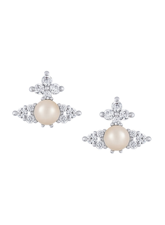 Vivienne Westwood Silver Fedora Pearl Crystal Orb Stud Earrings