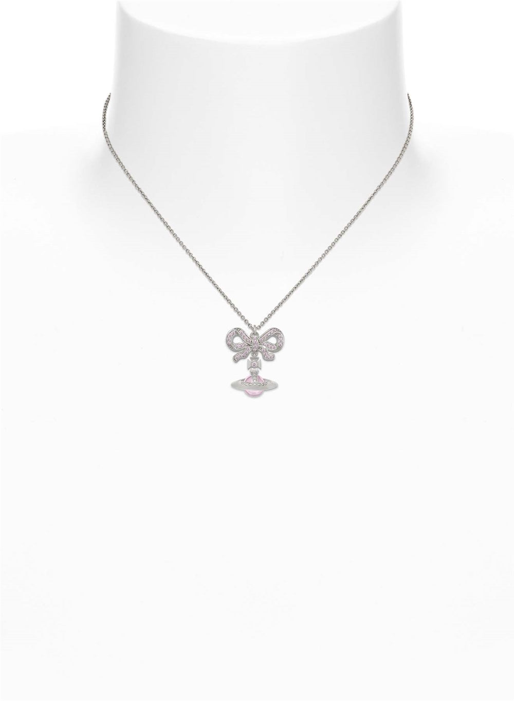 Vivienne Westwood Silver Octavie Pink Crystal Bow Necklace