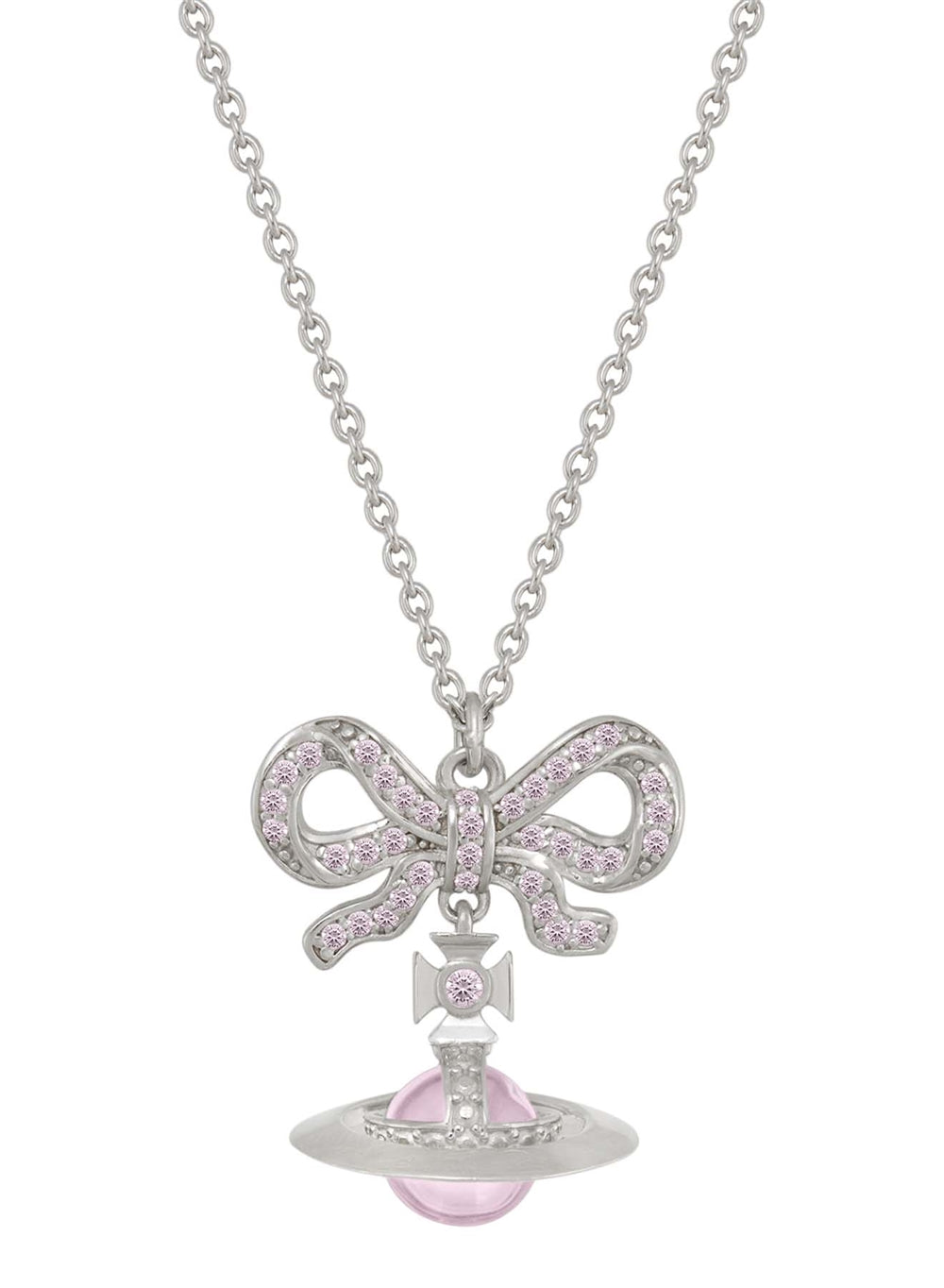 Vivienne Westwood Silver Octavie Pink Crystal Bow Necklace