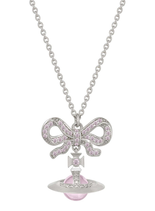 Vivienne Westwood Silver Octavie Pink Crystal Bow Necklace