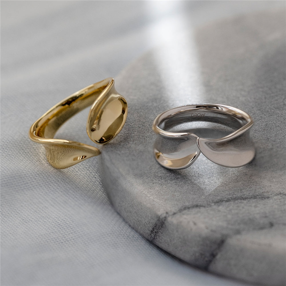 Seek + Find Grow Leaf Adjustable Silver Ring