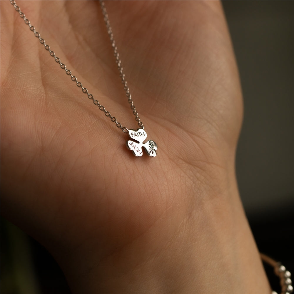 Seek + Find Silver Faith Hope Love Shamrock Necklace