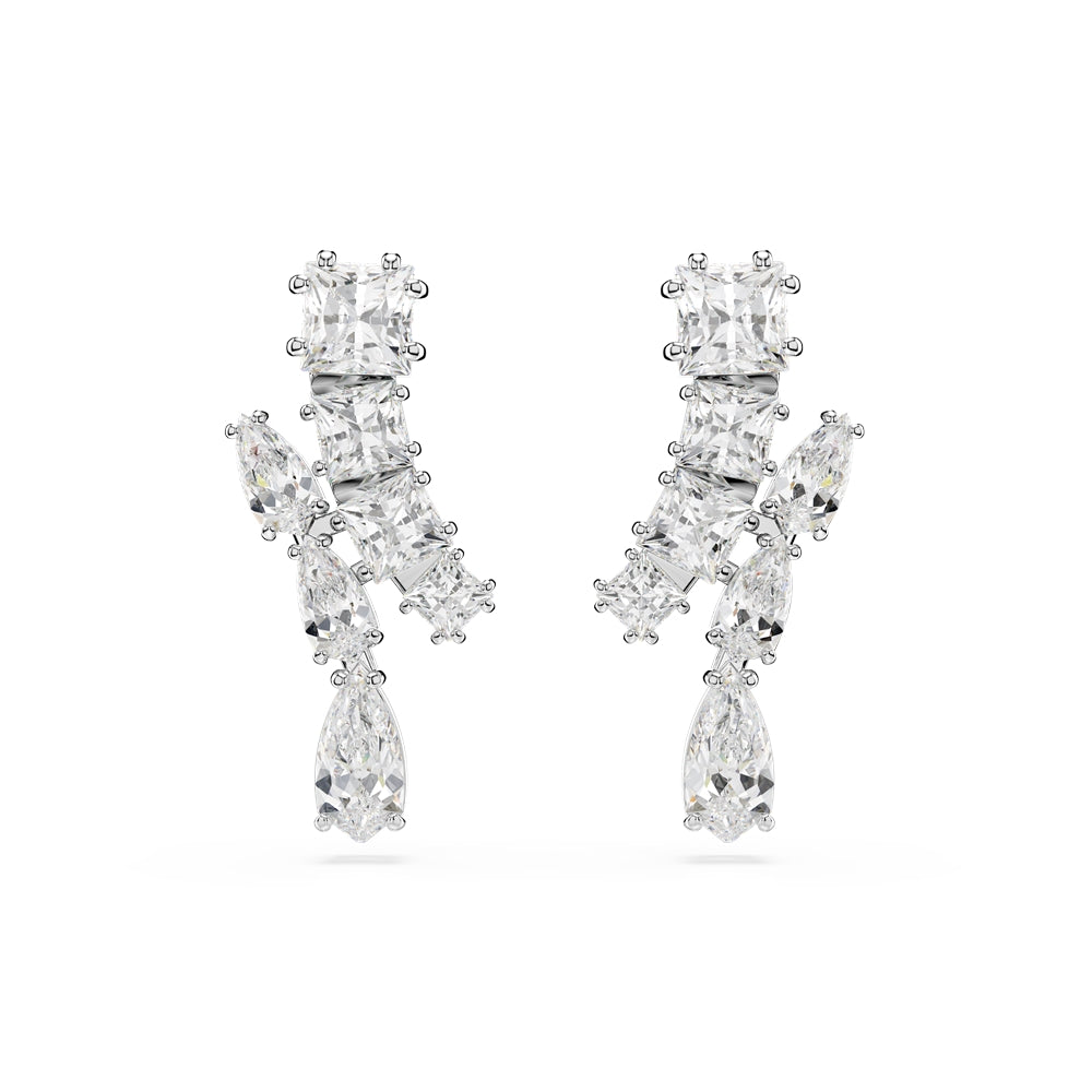 Swarovski Matrix Rhodium Plated Mixed Cuts Drop Earrings