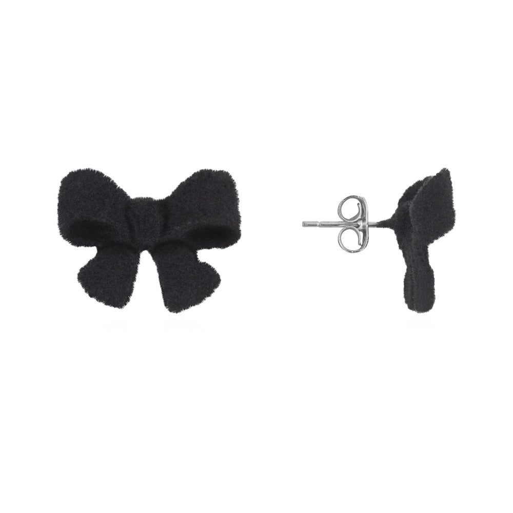 August Woods Silver and Black Velvet Bow Studs