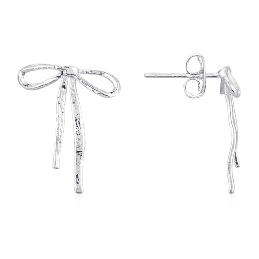 August Woods Silver Ribbon Bow Stud Earrings