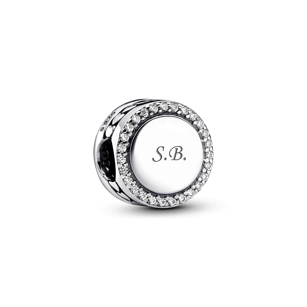 Pandora Silver Engravable Crystal Button Charm