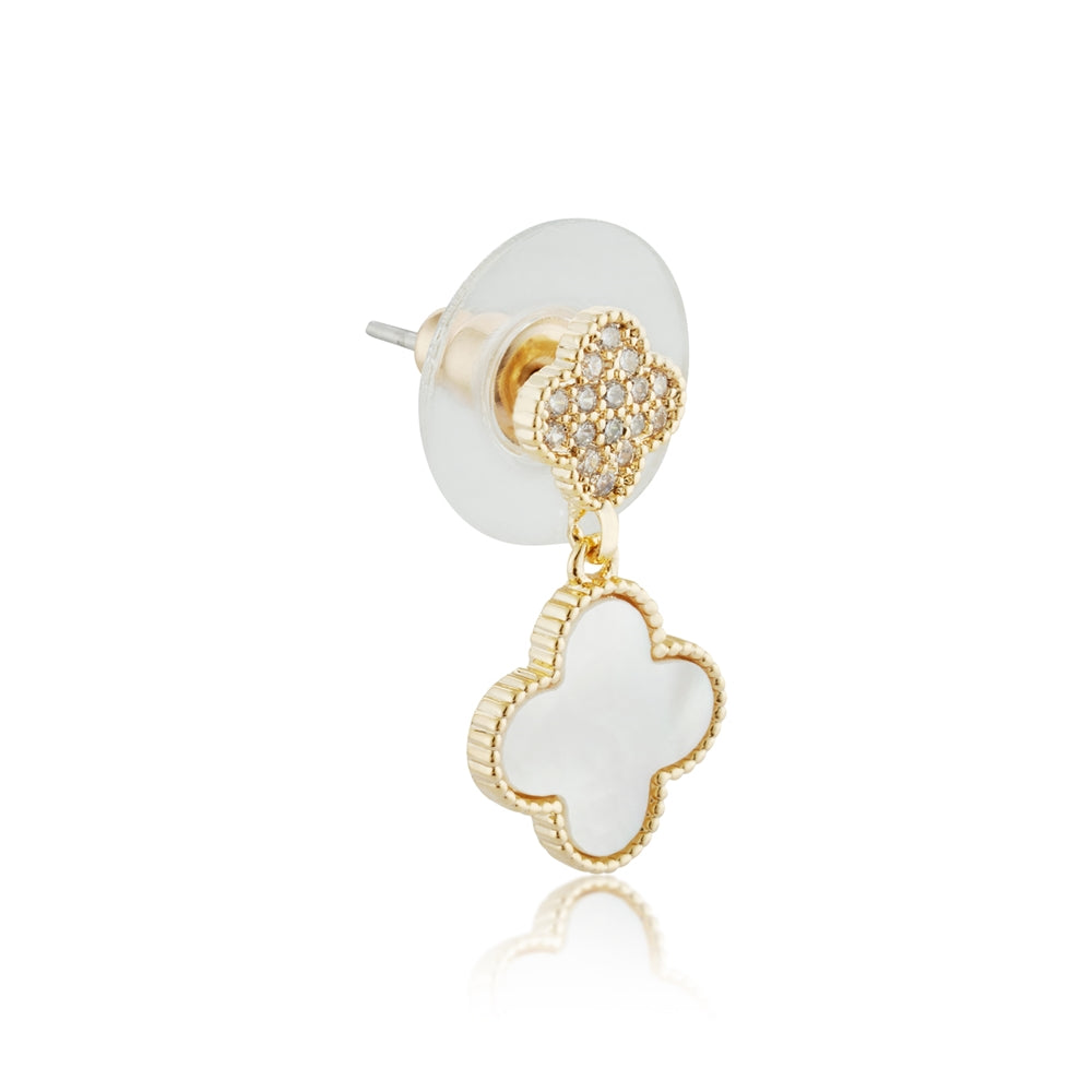 August Woods Gold Mother of Pearl Clover Drop Earrings