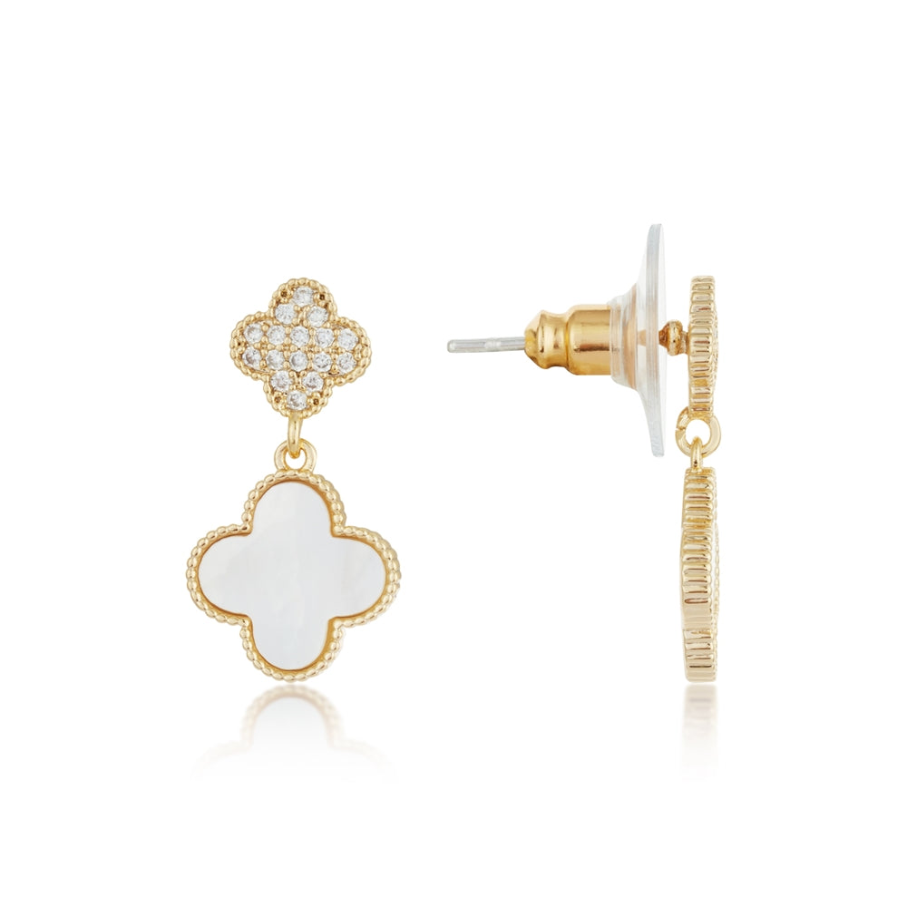 August Woods Gold Mother of Pearl Clover Drop Earrings