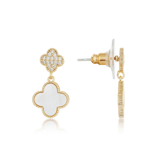 August Woods Gold Mother of Pearl Clover Drop Earrings
