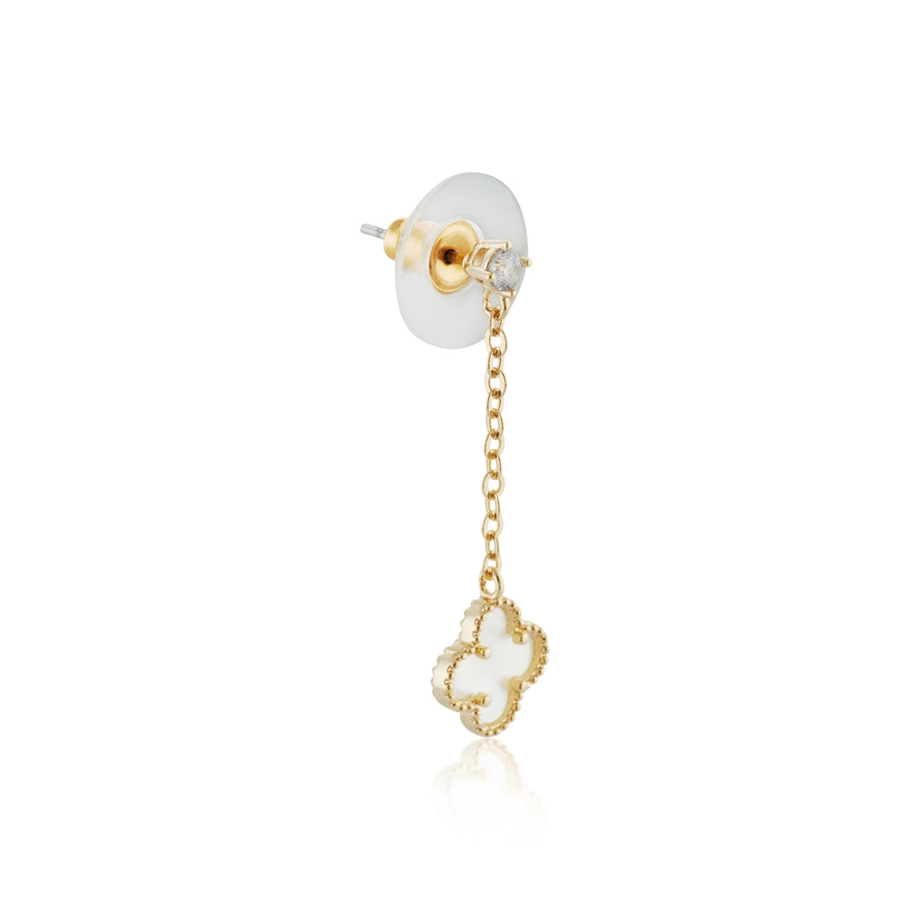 August Woods Gold Mother of Pearl Clover Long Earrings