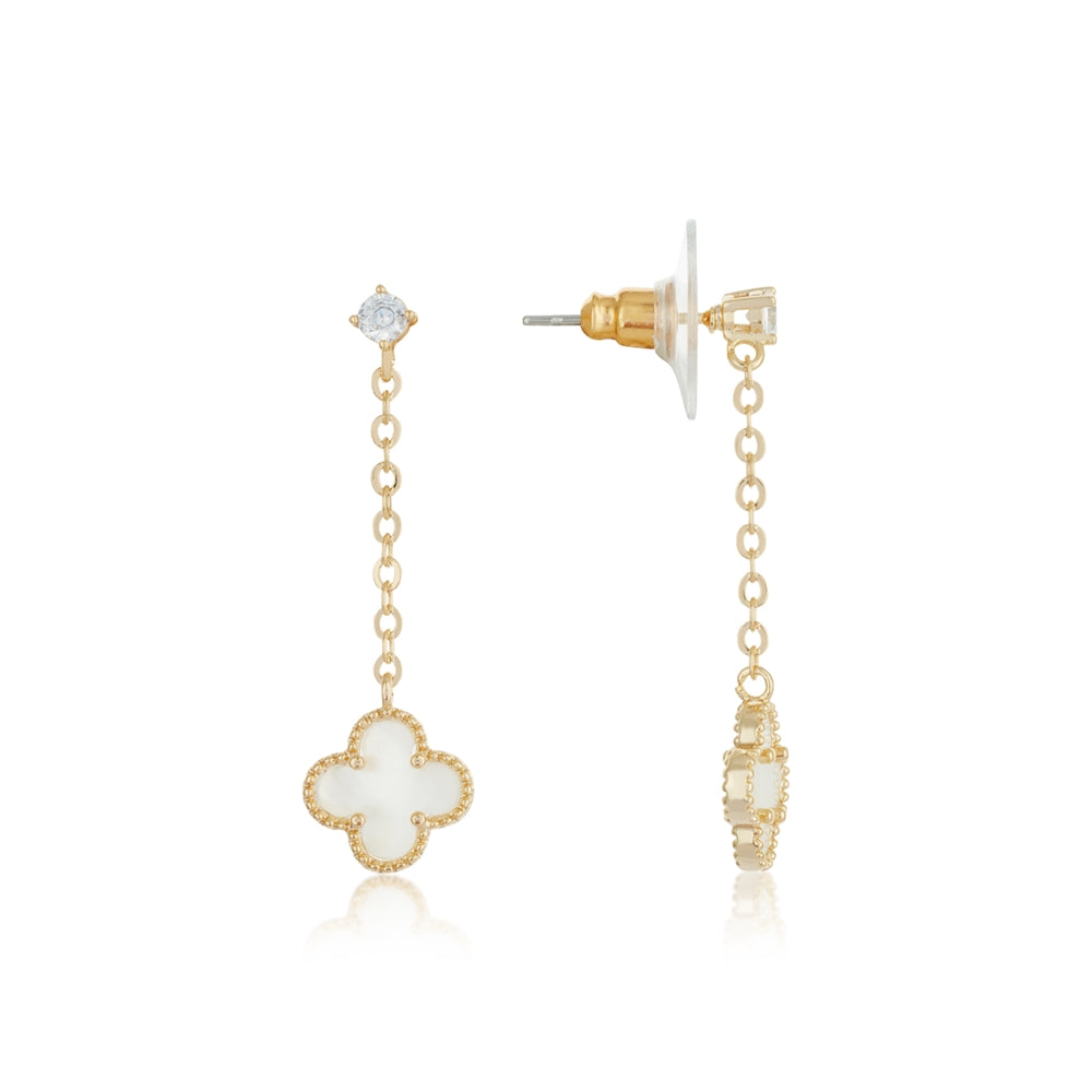 August Woods Gold Mother of Pearl Clover Long Earrings