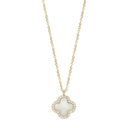 August Woods Gold Mother of Pearl Clover Pendant Necklace