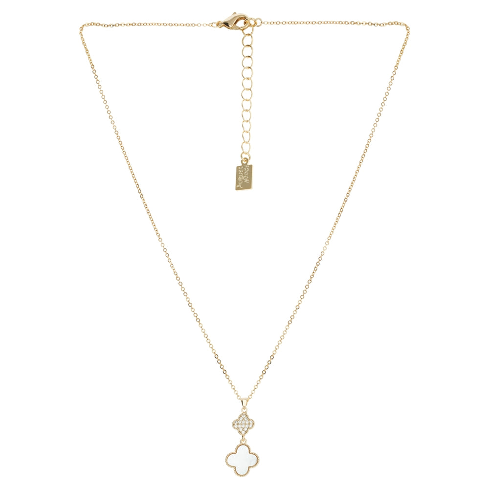 August Woods Gold Mother of Pearl Double Clover Drop Necklace