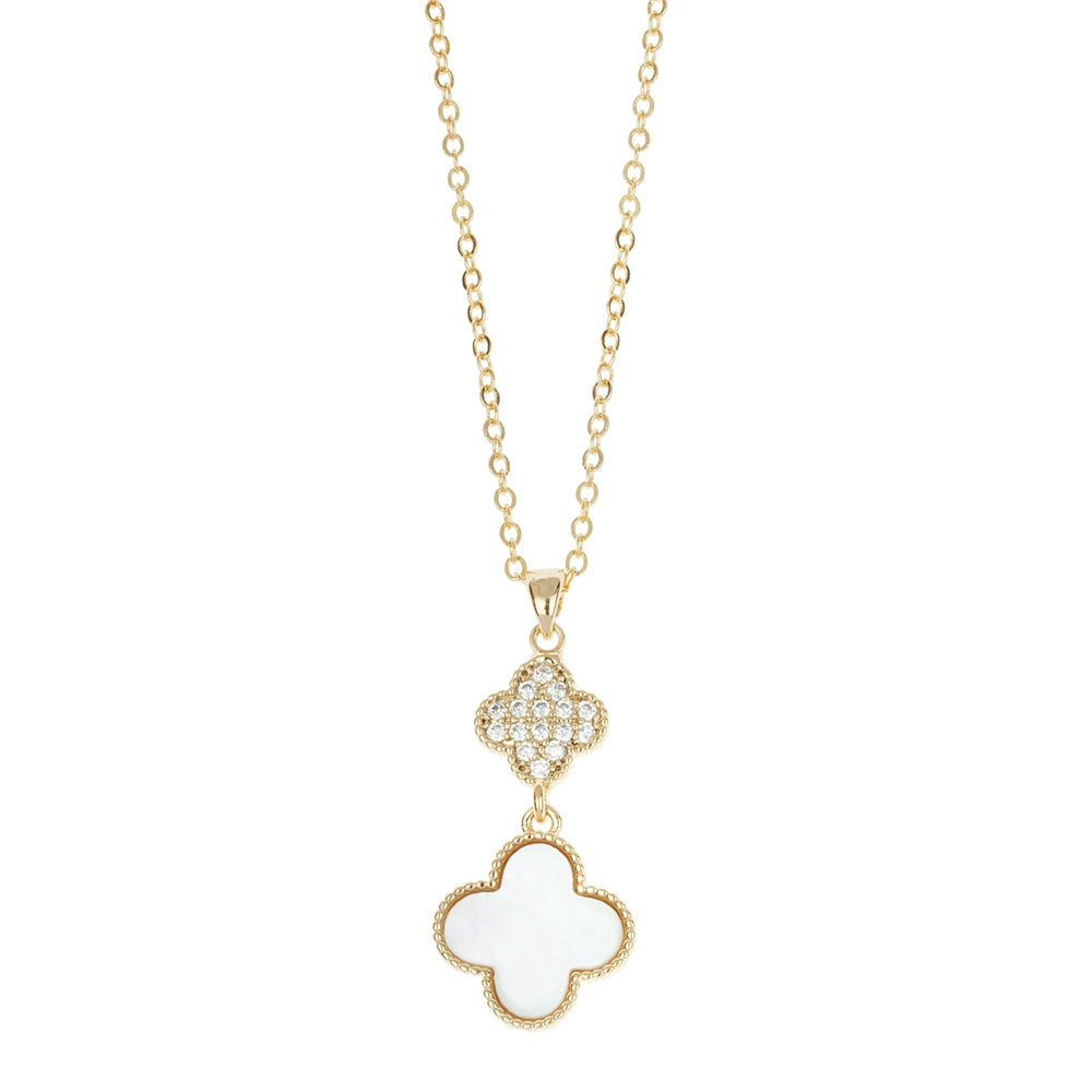 August Woods Gold Mother of Pearl Double Clover Drop Necklace