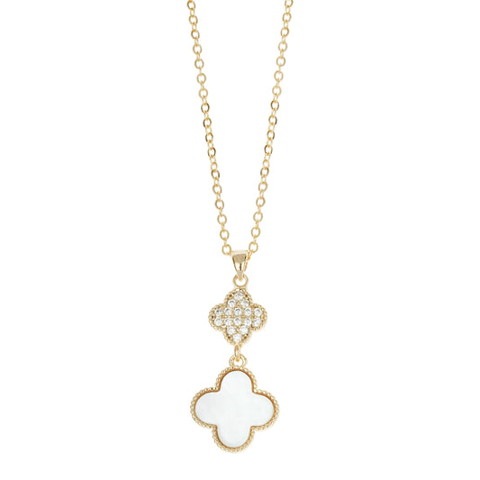 August Woods Gold Mother of Pearl Double Clover Drop Necklace