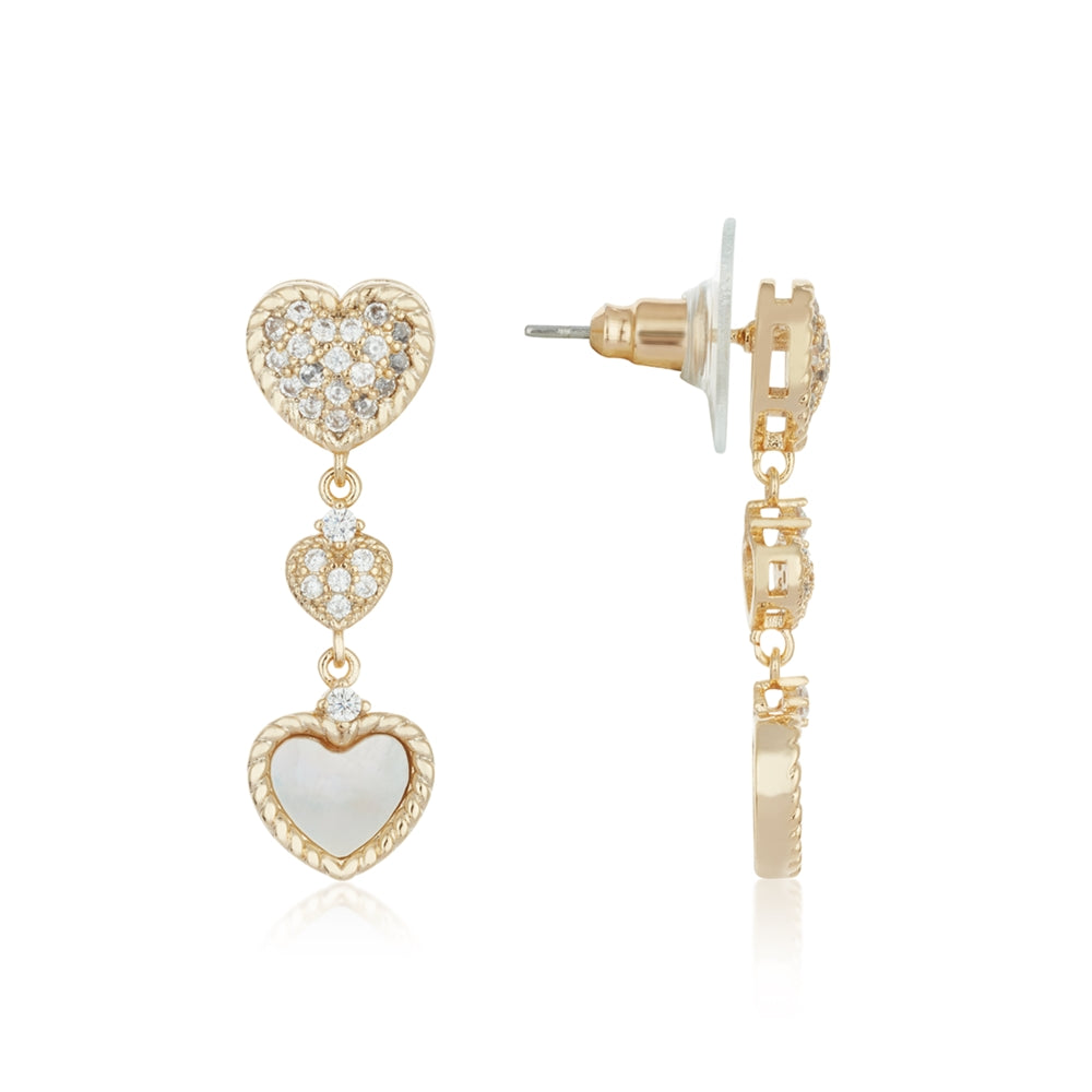 August Woods Gold Mother of Pearl Heart Drop Earrings