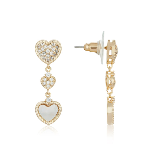 August Woods Gold Mother of Pearl Heart Drop Earrings