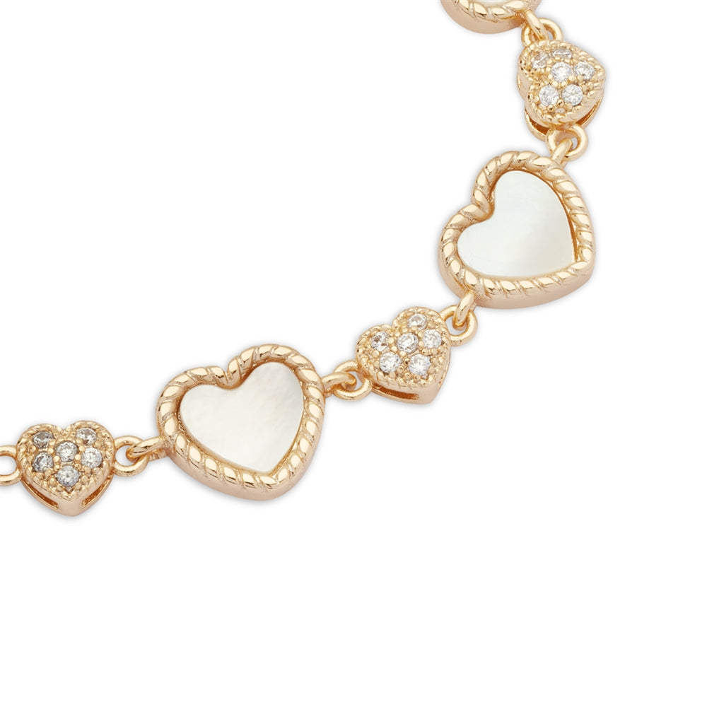 August Woods Gold Mother of Pearl Heart Pull Bracelet