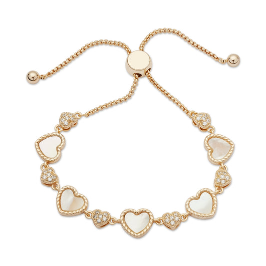 August Woods Gold Mother of Pearl Heart Pull Bracelet