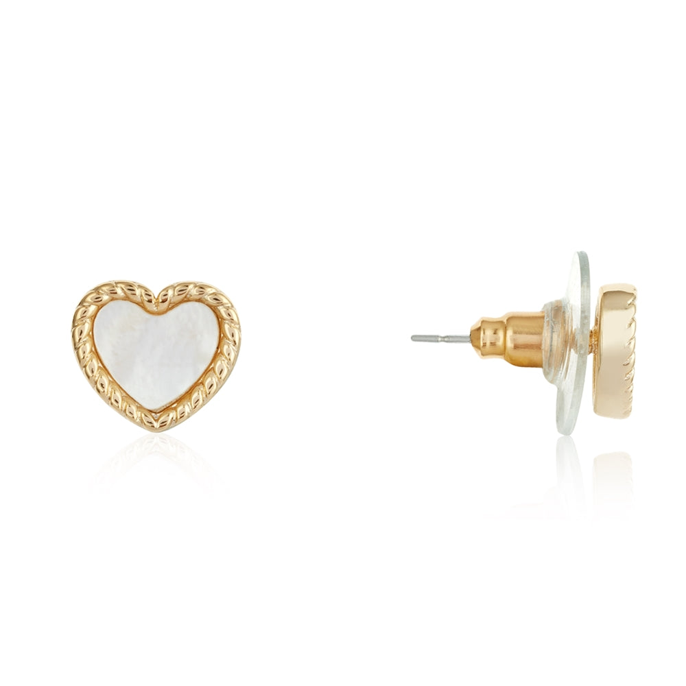 August Woods Gold Mother of Pearl Heart Stud Earrings