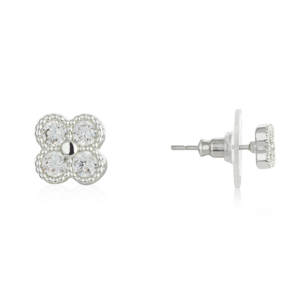 August Woods Silver Multi Crystal Clover Stud Earrings