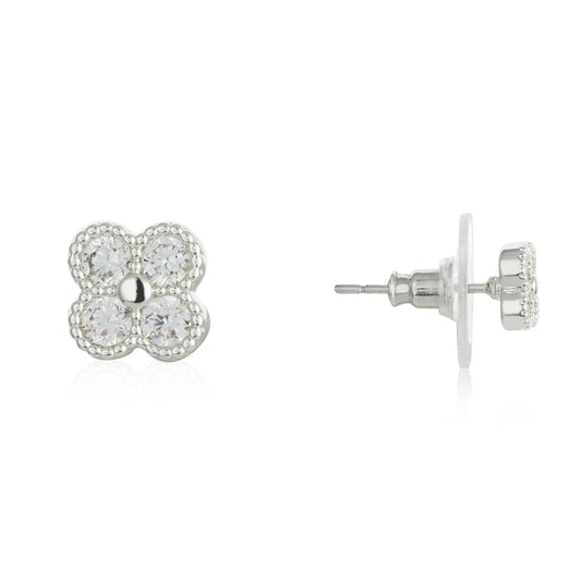 August Woods Silver Multi Crystal Clover Stud Earrings
