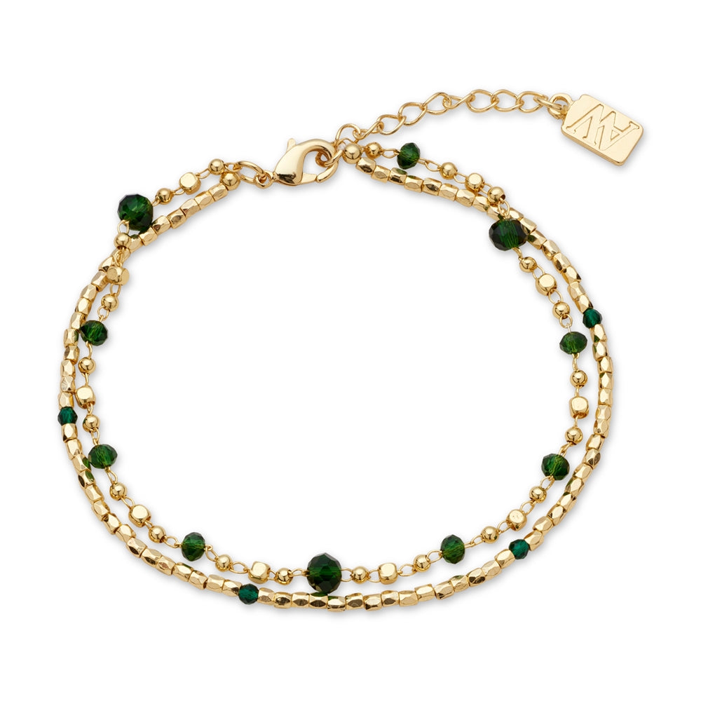 August Woods Gold and Green Bead Double Bracelet