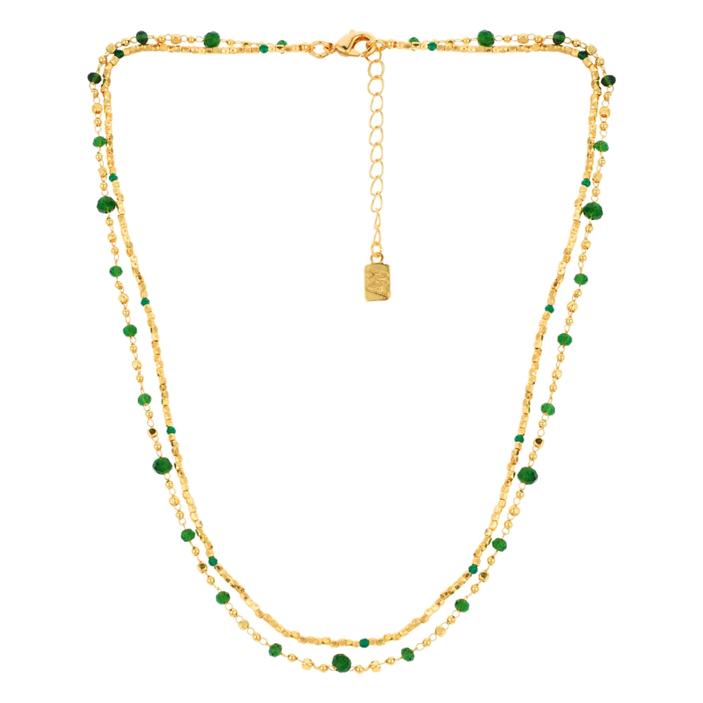 August Woods Gold and Green Bead Statement Double Necklace